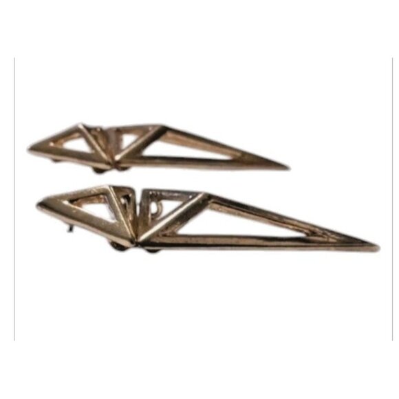 Vintage GEOMETRIC Swing Dangle Kite Earrings Gold Tone Stud Triangular Rhombus - Picture 2 of 8